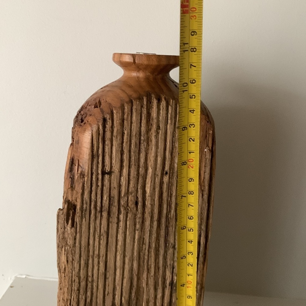 Vintage Wood Lathe Turned Vase Sculpture Carving Early century Art Tall hand md - Picture 6 of 10